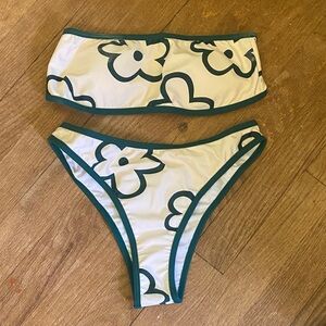 SHEIN White Green Floral Strapless Bikini Bathing Suit Women’s